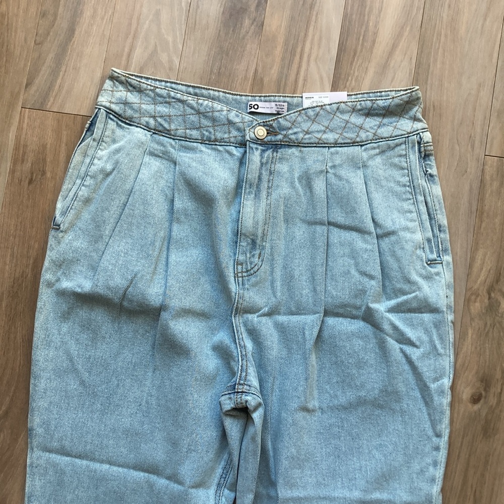 So Super high rise straight woven denim jean pant quilted design waistband 15 32